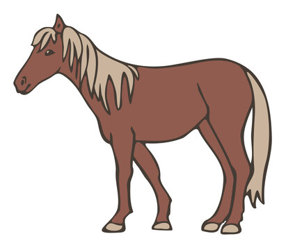 Vector illustration of horse. Hand drawn horse colored and depicted by a line.