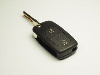 Car key on a white background. Close up car key. Car alarm