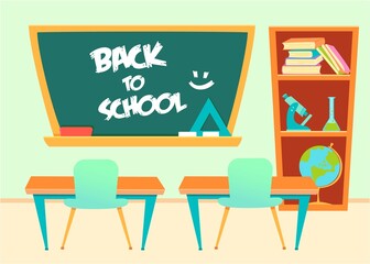 Classroom objects. Flat vector illustration. Back to school concept.