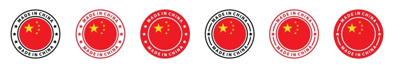 Made in the China labels Icon, made in the China logo, China flag , China product emblem, Vector illustration