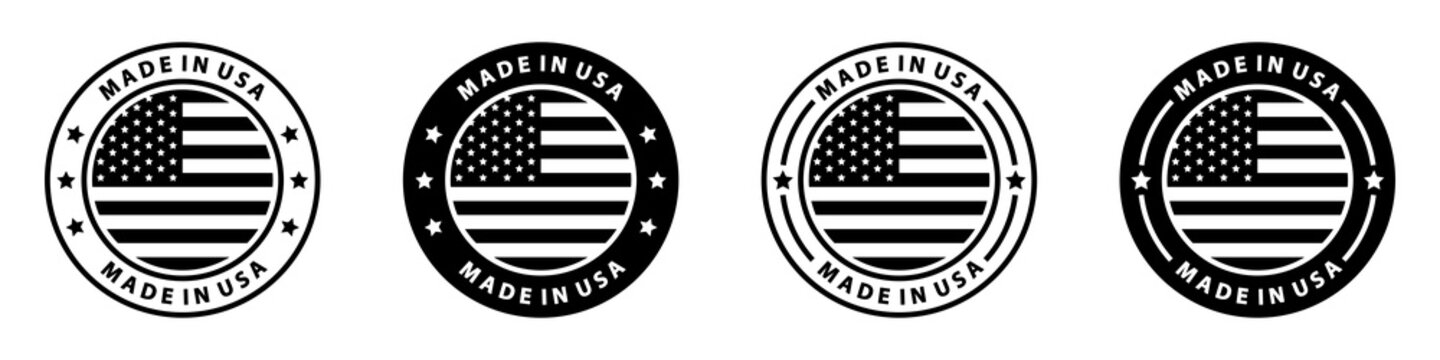 Made in the USA labels Icon, made in the USA logo, USA flag icon , American product emblem, Vector illustration