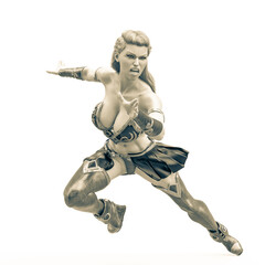 superheroine comic action pose in white background