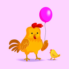 A set of rooster,hen,little chicken icon character poultry farm animal vector illustration