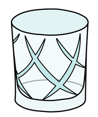 Crystal old fashioned whiskey tumbler rocks cocktail glass. Stylish doodle cartoon style gin colored vector illustration. For party card, invitations, posters, bar menu or alcohol cook book recipe