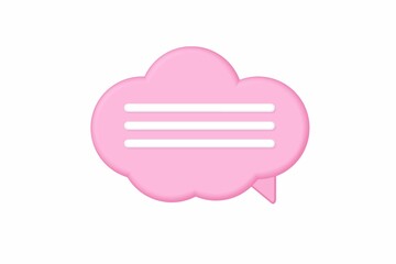 Pink cloud shape, Speech bubble with text. 3d vector icon, minimal style. 3d vector talking cloud, chatting box, message box. Mobile app icon. Vector isolated sign on white. Vector talking box