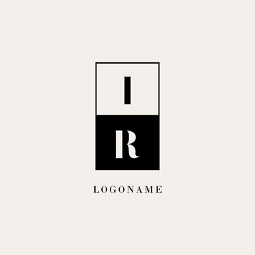 Initials IR square line negative space logo design ideas