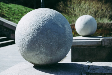 Kyiv, sunny day of spring. Architectural elements of the Dnieper embankment