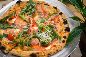 Tasty Italian pizza in the restaurant