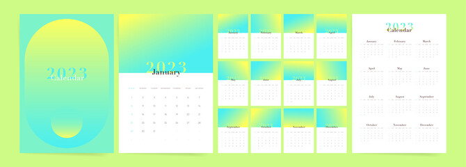 Aesthetic 2022 calendar design. Week starts on Sunday. Editable duotone blurred calendar page template. Retro futuristic trendy design for desktop design calendar planner. Set of 12 months	