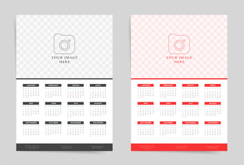 One page 2023 calendar template. Vector english layout design. 