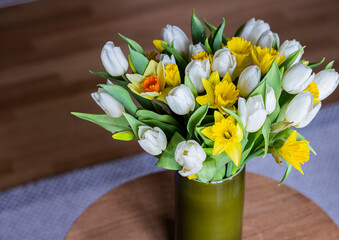 bouquet of yellow tulips in a vase