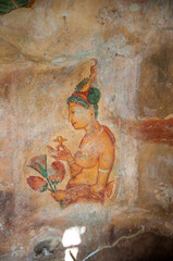 Fototapeta na wymiar Ancient paintings frescoes in sigiriya rock fortress Dambulla, Sri Lanka