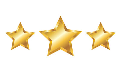 3 golden shiny star illustrations on white background