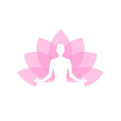 Yoga with a pink lotus flower on white background