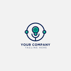 Microphone podcast talk minimalist line art logo vector design