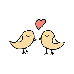 Hand drawn lovely little birds couple doodle for summer and spring design