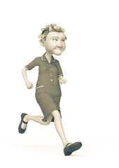 grandma nurse cartoon is jogging in white background