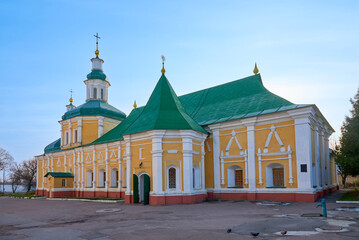 Fototapeta na wymiar Vvedenskaya refectory church of the Ukrainian Orthodox Church is part of the Trinity Monastery before the russian aggression