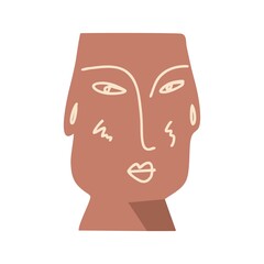 Boho style ceramic vases in trendy minimalist style. Vase with an abstract face pattern. Flat design, cartoon hand drawn, vector illustration.