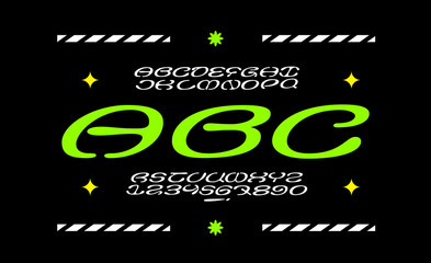 Futuristic script font. Trendy pixel modern latin alphabet. Uppercase, letters and numbers. Stylish type for contemporary logo, print, header.