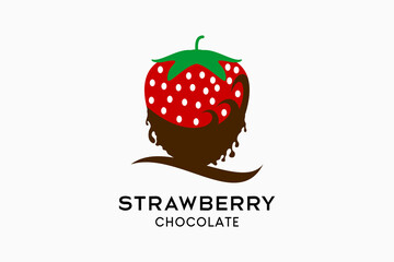 Strawberry logo design with creative concept combined with chocolate