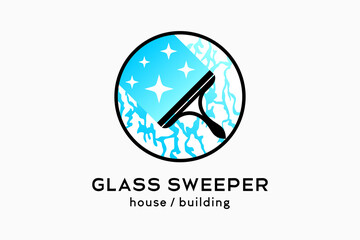 Glass cleaner or glass sweeper logo design, silhouette of rubber glass cleaner with creative concept in circle