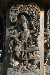 Hoysaleswara Temple sculpture work Halebidu Karnataka India, 12th-century Hindu temple dedicated to Shiva, It is the largest monument in Halebidu, the former Hoysala capital.
