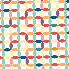 Abstract seamless geometric overlapping circles retro pastel color pattern. Colorful vector geometric design. Vector illustration.
