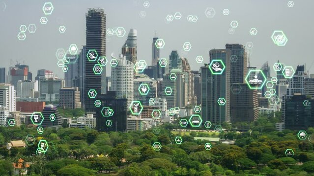 Green city technology shifting towards sustainable alteration concept by clean energy , recycling and zero waste management to reduce pollution generation and achieve ESG goals .
