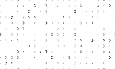 Seamless background pattern of evenly spaced black moon astrological symbols of different sizes and opacity. Vector illustration on white background