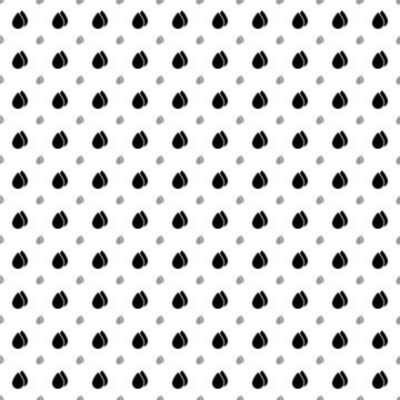 Square seamless background pattern from black water drop symbols are different sizes and opacity. The pattern is evenly filled. Vector illustration on white background