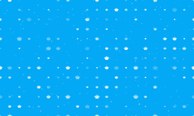 Seamless background pattern of evenly spaced white pot symbols of different sizes and opacity. Vector illustration on light blue background with stars