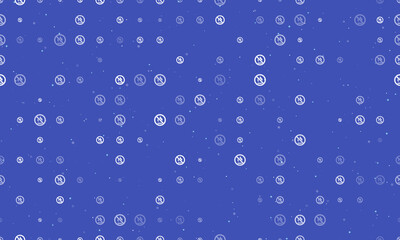 Seamless background pattern of evenly spaced white no gas symbols of different sizes and opacity. Vector illustration on indigo background with stars