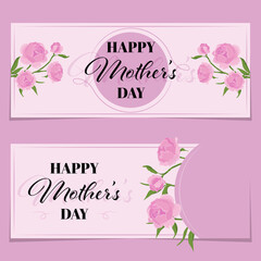 Obraz na płótnie Canvas Happy Mothers Day Banner with Pink Peonies and Text, Vector