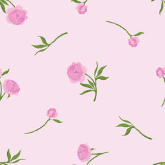 Pink Peony on Light Pink Background Seamless Pattern
