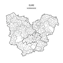 Vector Map of the Geopolitical Subdivisions of The Département De L’Eure Including Arrondissements, Cantons and Municipalities as of 2022 - Normandie - France