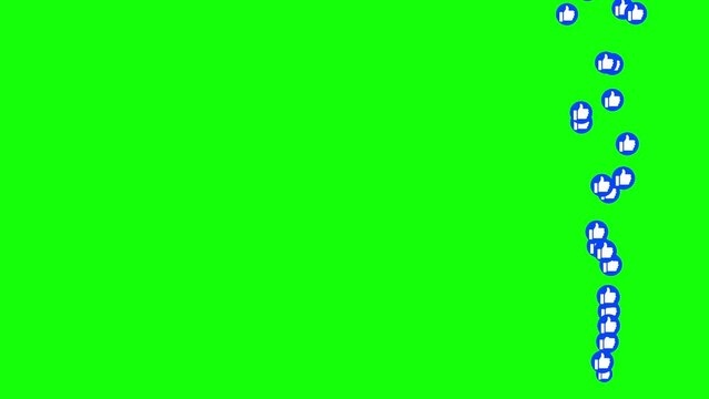  Social media  live style Thumb Up emoji animation coming from bottom on green chroma key.