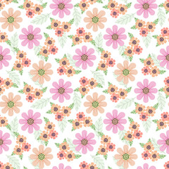 Seamless floral pattern, Spring flowers print, Summer botanical ornament, Meadow background, Season backdrop, Modern textile and fabric design, Wrapping paper,  Pink flowers wallpaper, Garden botanica