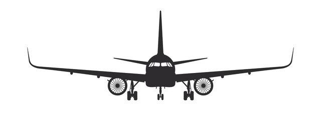 Plane. Airplane silhouette front view. Passenger plane concept. Vector image