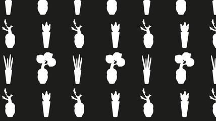 Seamless silhouette pattern of house flowers in pots isolated on white background.Vector illustration.