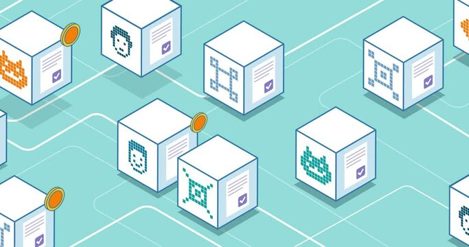 NFT cryptoart and code on virtual blocks