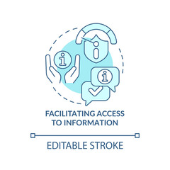 Facilitating access to information turquoise concept icon. Duty of information sector abstract idea thin line illustration. Isolated outline drawing. Editable stroke. Arial, Myriad Pro-Bold fonts used