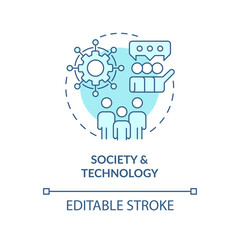 Society and technology turquoise concept icon. Information systems cooperation abstract idea thin line illustration. Isolated outline drawing. Editable stroke. Arial, Myriad Pro-Bold fonts used
