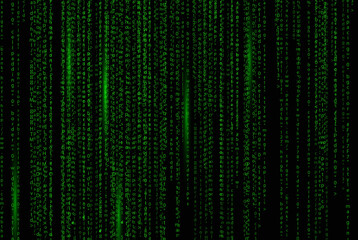 A stream of binary matrix code on the screen. numbers of the computer matrix. The concept of coding, hacker or mining of crypto-currency bitcoin. Vector illustration.
