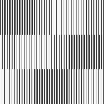 Abstract geometric seamless pattern with vertical striped lines. Different thickness vertical stripes. Striped linear texture. Black and white seamless background.