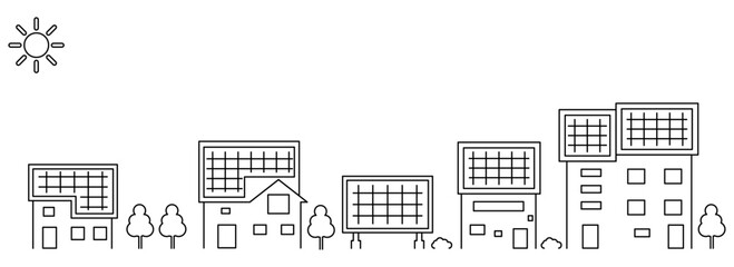 ソーラーパネルの街並みのイラスト・ベクターパーツ素材