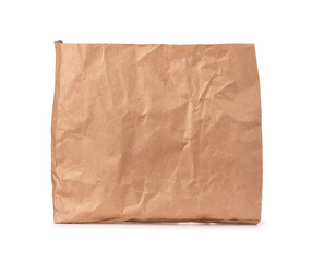Front view of crumpled brown paper bag