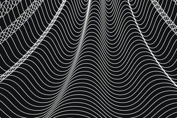 White wave lines on black ground, minimal abstract background, geometric line pattern backdrop