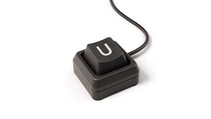 letter U button of single key computer keyboard, 3D illustration