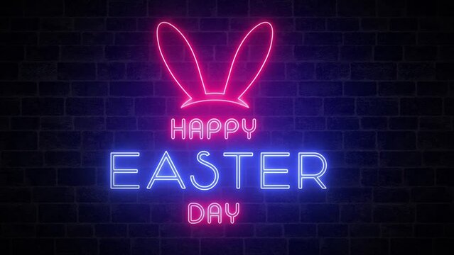 Glowing Happy Easter Neon seamless animation Easter eggs